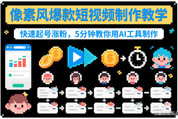 像素风爆款短视频制作教学，快速起号涨粉，5分钟教你用AI工具制作-baizmi