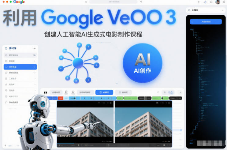 利l用Google Veo 3创建人工智能AI生成式电影制作课程，使用人工智能的力量创建令人惊叹的视频-baizmi