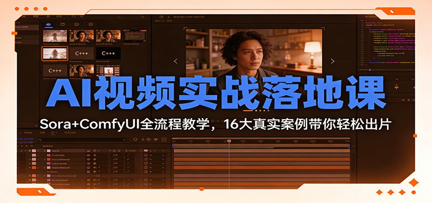 AI视频实战落地课：Sora+ComfyUI全流程教学，16大真实案例带你轻松出片-baizmi