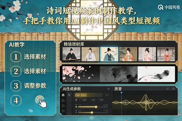 古诗词短视频案例制作教学，手把手教你用AI制作中国风类型短视频-baizmi