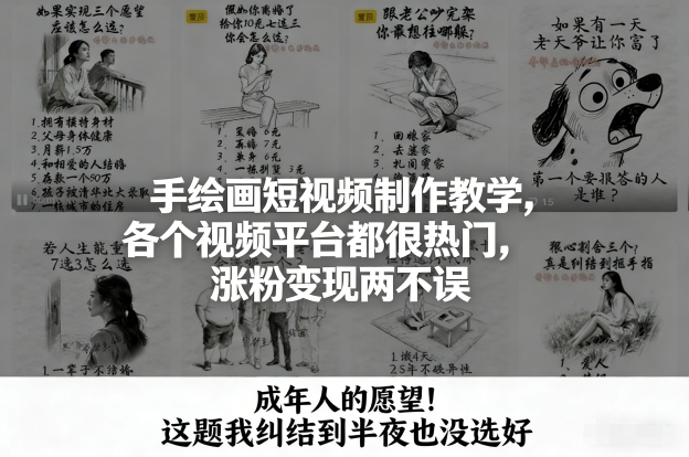 手绘画短视频制作教学，各个视频平台都很热门，涨粉变现两不误-baizmi