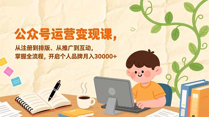 公众号运营变现课，从注册到排版、从推广到互动，掌握全流程，开启个人品牌月入30000+-baizmi