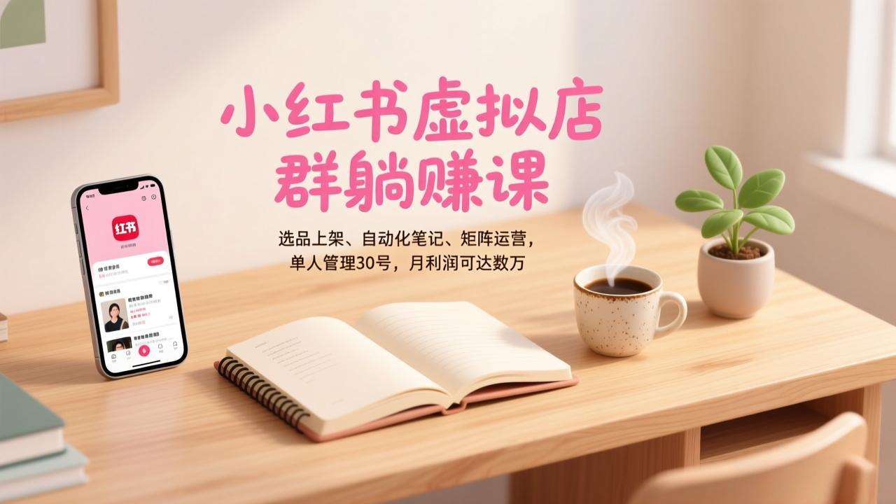 小红书虚拟店群躺赚课，选品上架、自动化笔记、矩阵运营，单人管理30号，月利润可达数万-baizmi