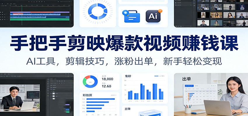 手把手剪映爆款视频赚钱课：AI工具，剪辑技巧，涨粉出单，新手轻松变现-baizmi