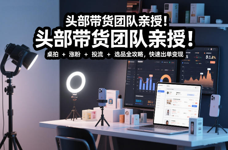 头部带货团队亲授！专业短视频实拍带货课：桌拍+涨粉+投流+选品全攻略，快速出单变现，月入2w+-baizmi