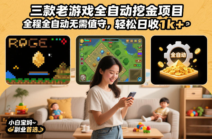 三款老游戏全自动挖金项目，全程全自动无需值守，轻松日收1k+，小白宝妈副业首选【揭秘】-baizmi