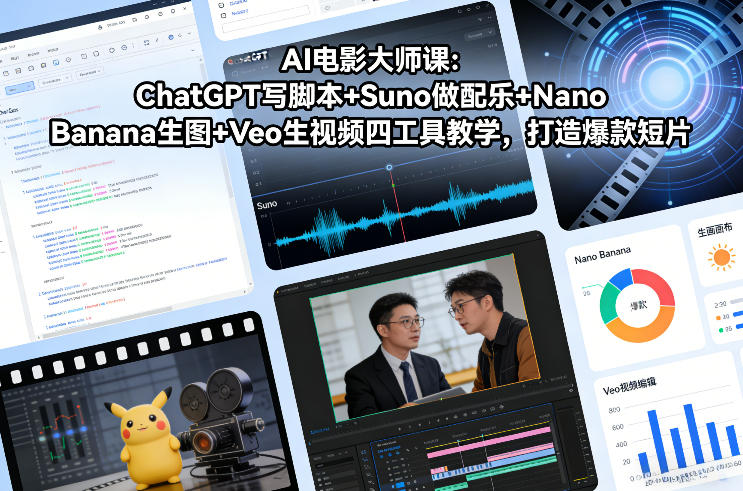 AI电影大师课：ChatGPT写脚本+Suno做配乐+Nano Banana生图+Veo生视频，打造爆款短片-baizmi