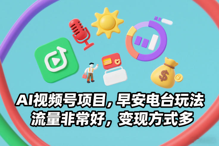 AI视频号项目，早安电台玩法，流量非常好，变现方式多-baizmi