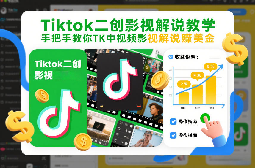 Tiktok二创影视解说教学，手把手教你TK中视频影视解说賺美金(更新26年1月)-baizmi