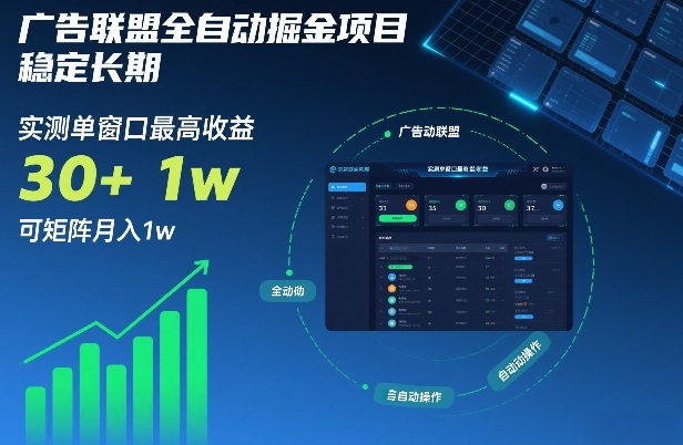 广告联盟全自动掘金项目，稳定长期，实测单窗口最高收益30+，可矩阵月入1w+【揭秘】-baizmi