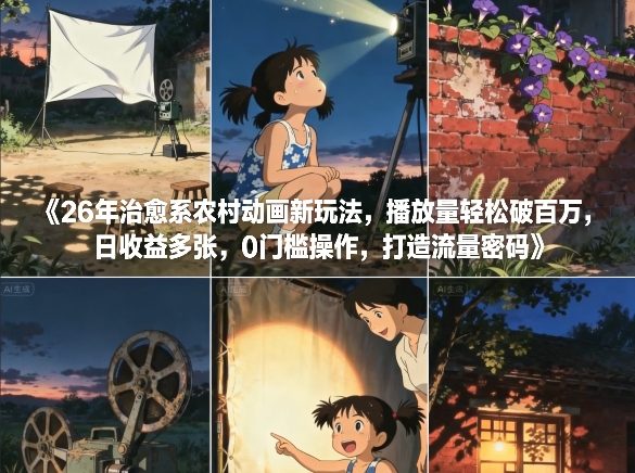 26年治愈系农村动画新玩法，播放量轻松破百万，日收益多张，0门槛操作，打造流量密码-baizmi