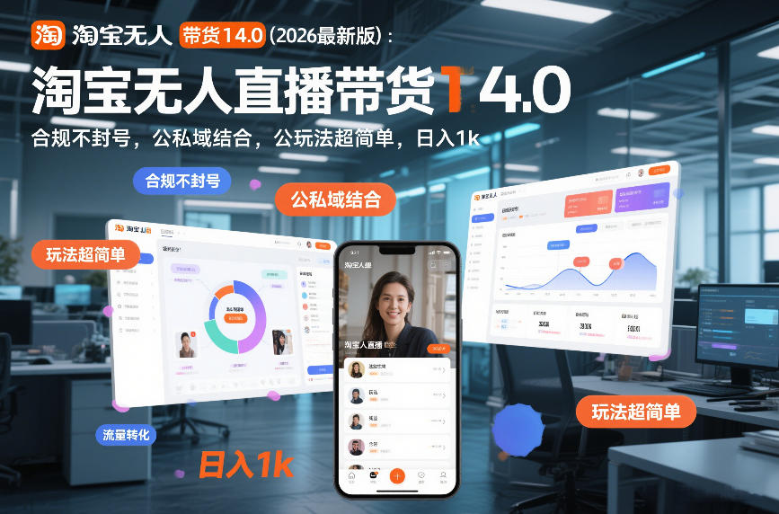 淘宝无人直播带货14.0(2026最新版)：合规不封号，公私域结合，玩法超简单，日入1k+【揭秘】-baizmi