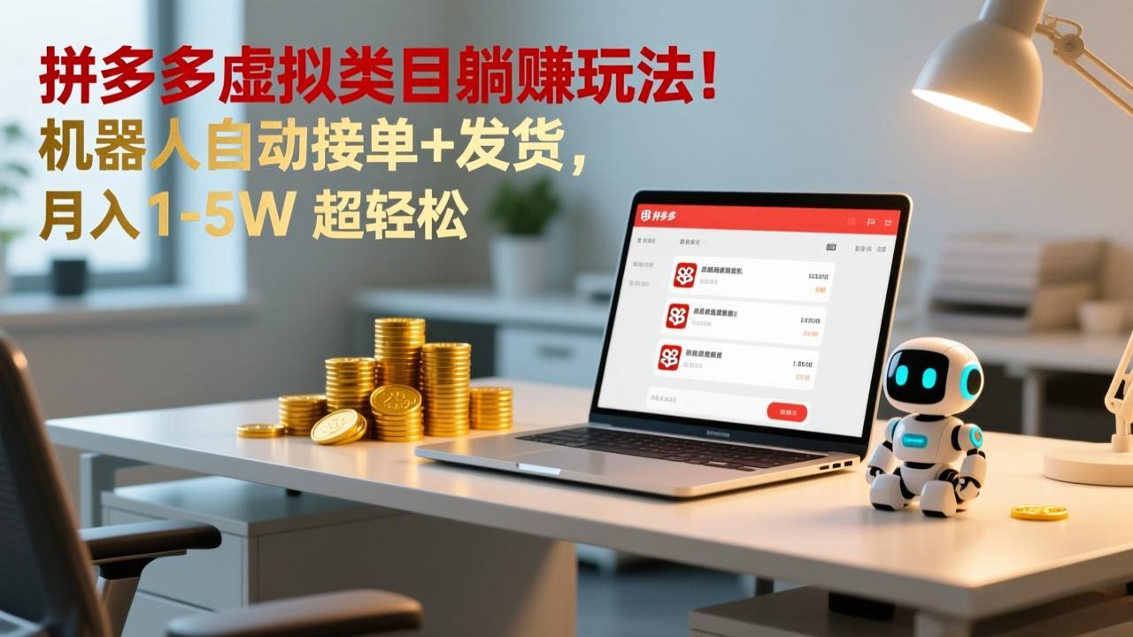 多多虚拟类目躺赚玩法！机器人自动接单+发货，月入 1-5W 超轻松-baizmi