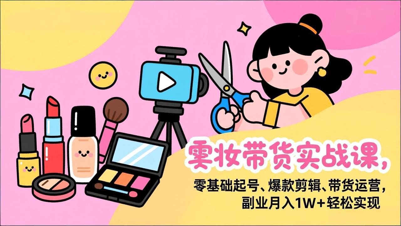 美妆带货实战课，零基础起号、爆款剪辑、带货运营，副业月入1W+轻松实现-baizmi