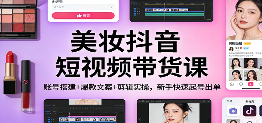 美妆抖音短视频带货课：账号搭建+爆款文案+剪辑实操，新手快速起号出单-baizmi