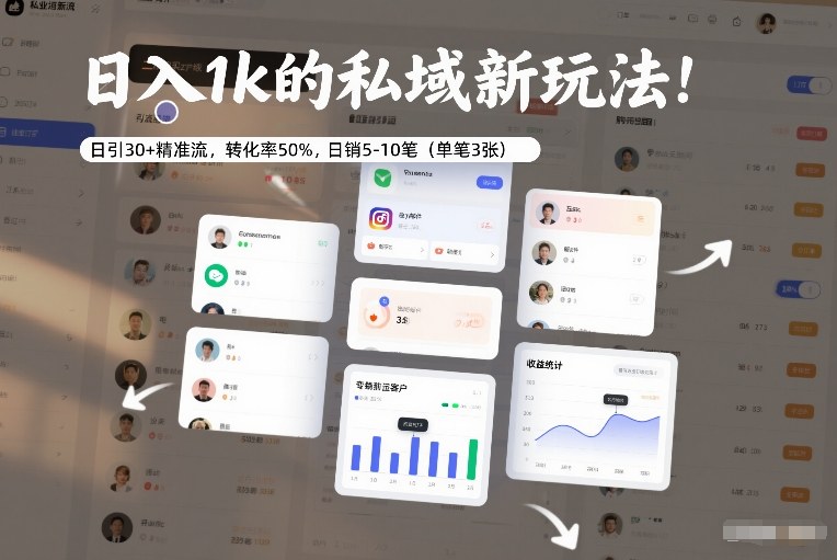 日入1k的私域新玩法：日引30+精准流，转化率50%，日销5-10笔(单笔3张)-baizmi