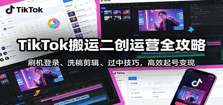 TikTok搬运二创运营全攻略：刷机登录、洗稿剪辑 、过中技巧，高效起号变现-baizmi