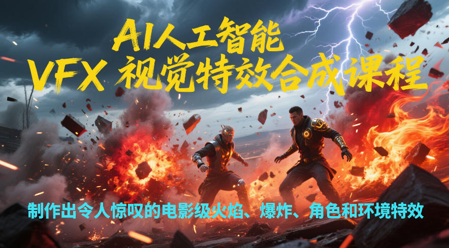 AI人工智能VFX视觉特效合成课程，制作出令人惊叹的电影级火焰、爆炸、角色和环境特效-baizmi