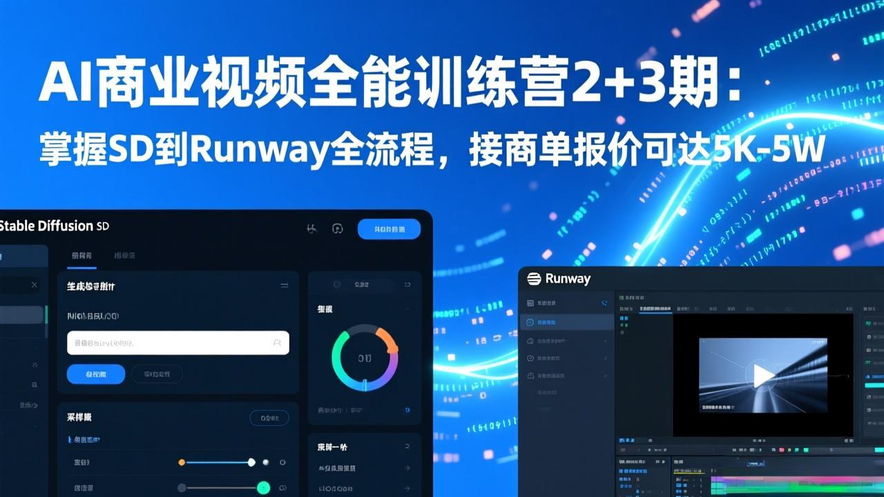 AI商业视频全能训练营2+3期：掌握SD到Runway全流程，接商单报价可达5K-5W-baizmi