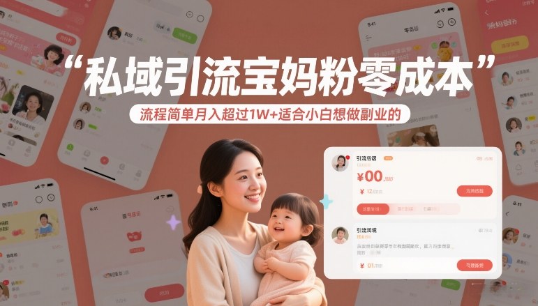 私域引流宝妈粉零成本流程简单月入超过1W+适合小白想做副业的-baizmi