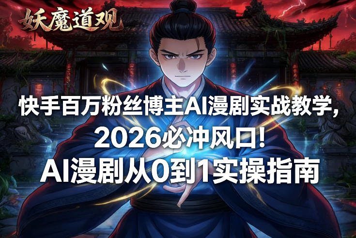 快手百万粉丝博主AI漫剧实战教学，2026必冲风口！AI漫剧从0到1实操指南-baizmi