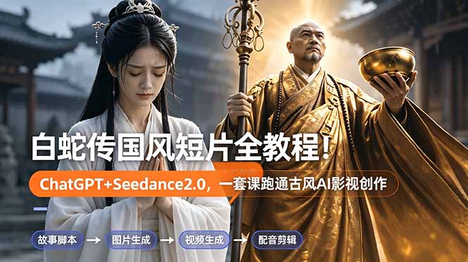白蛇传-国风短片全教程！ChatGPT+Seedance2.0，一套课跑通古风AI影视创作-baizmi