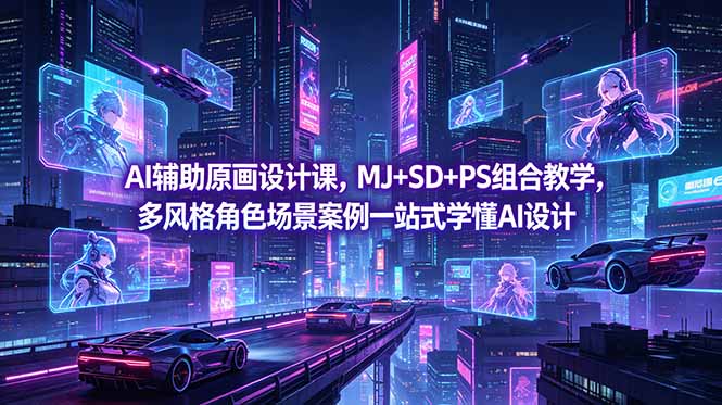 AI辅助原画设计课，MJ+SD+PS组合教学，多风格角色场景案例一站式学懂AI设计-baizmi