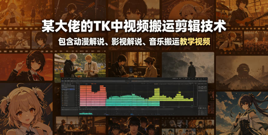 某大佬的TK中视频搬运剪辑技术，包含动漫解说、影视解说、音乐搬运教学视频-baizmi