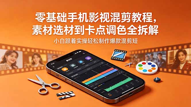 零基础手机影视混剪教程，素材选材到卡点调色全拆解，小白跟着实操轻松制作爆款混剪短片-baizmi