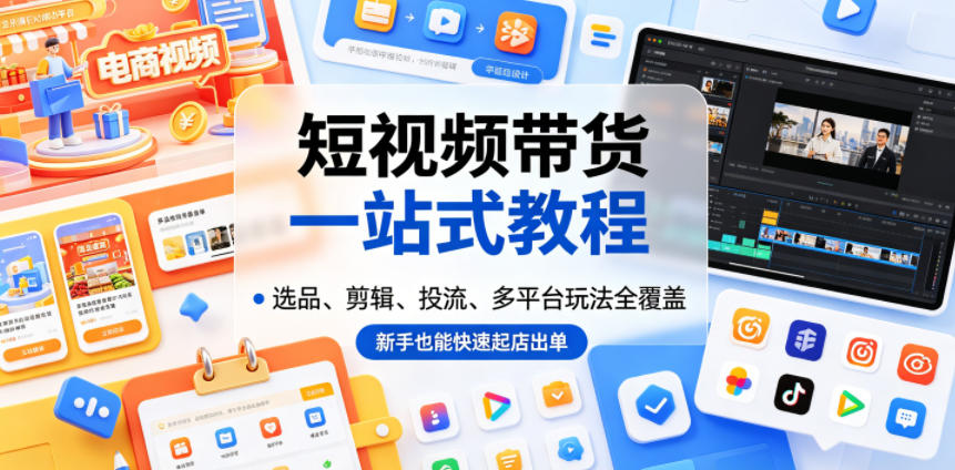 短视频带货一站式教程，选品、剪辑、投流、多平台玩法全覆盖，新手也能快速起店出单-baizmi
