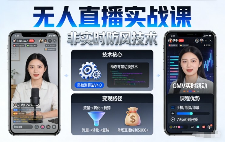 宝子哥无人直播实战课，非实时防风技术，聚焦抖音快手等平台直播带货，轻松开启直播变现之路(更新2026年6月7日)-baizmi