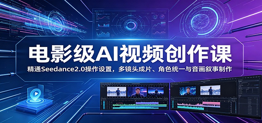 电影级AI视频创作课：精通Seedance2.0操作设置，多镜头成片、角色统一与音画叙事制作-baizmi