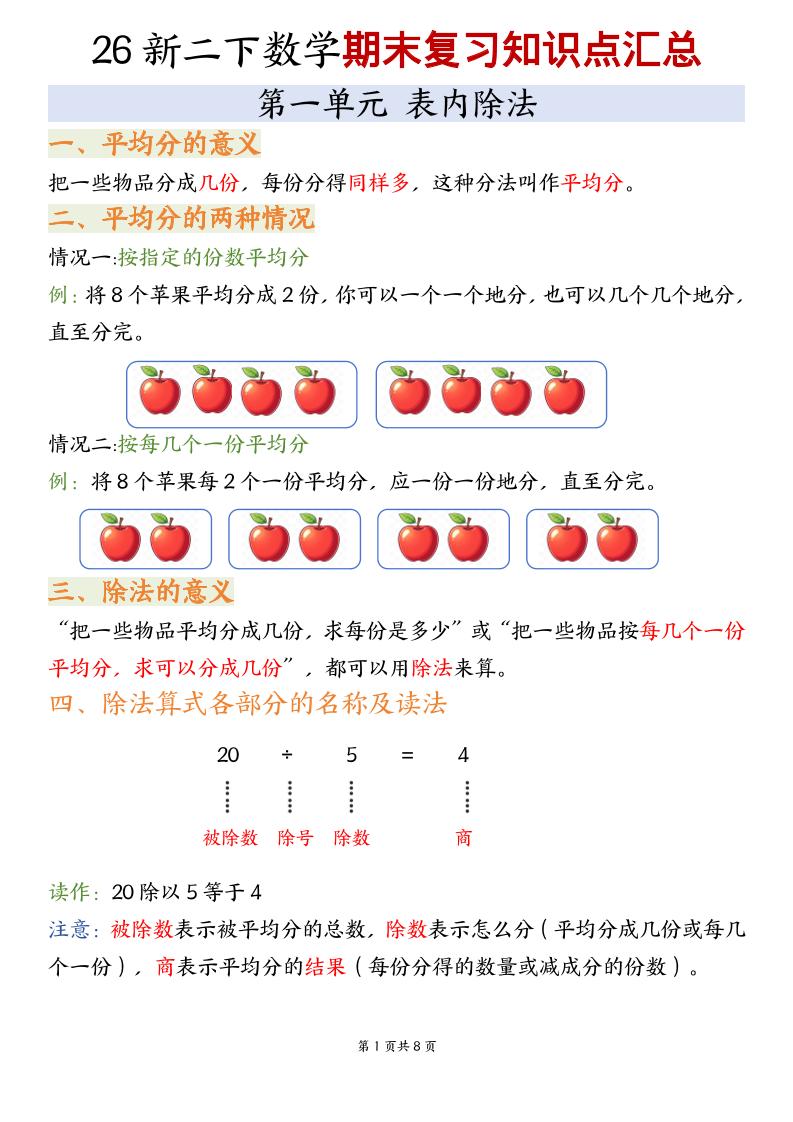 二年级下数学期末复习知识点汇总《沪教版》-baizmi