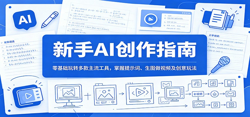 新手AI创作指南：零基础玩转多款主流工具，掌握提示词、生图做视频及创意玩法-baizmi