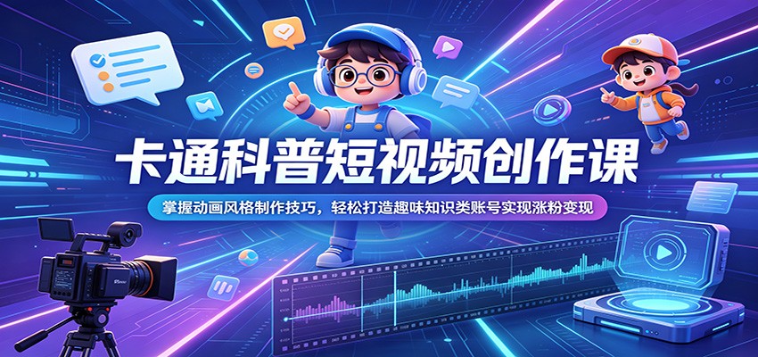 卡通科普短视频创作课：掌握动画风格制作技巧，轻松打造趣味知识类账号实现涨粉变现-baizmi