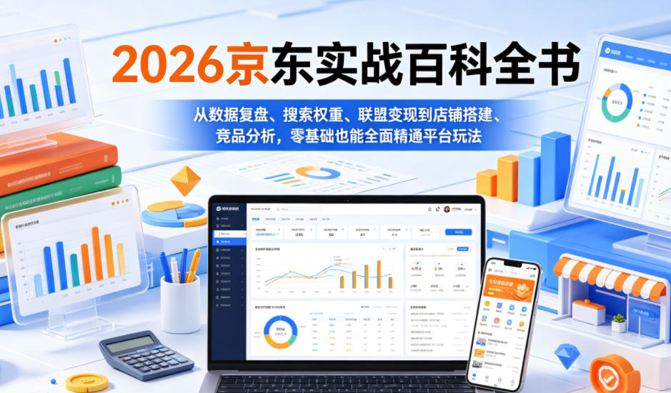 2026京东实战百科全书，从数据复盘、搜索权重、联盟变现到店铺搭建、竞品分析，零基础也能全面精通平台玩法-baizmi