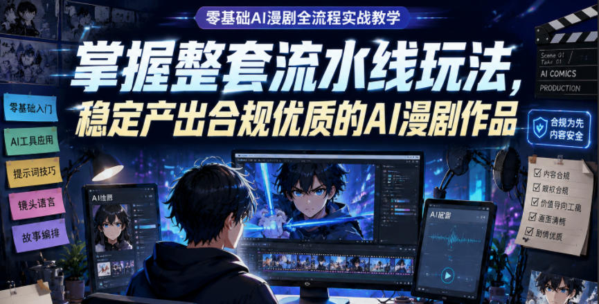 零基础AI漫剧全流程实战教学，掌握整套流水线玩法，稳定产出合规优质的AI漫剧作品-baizmi