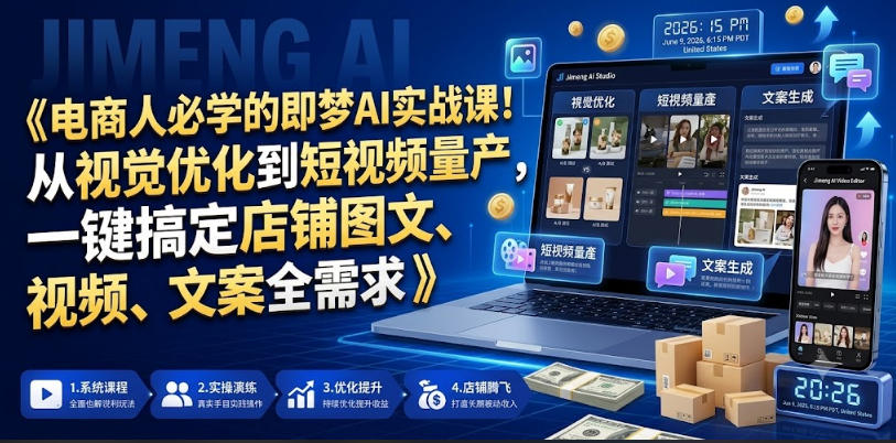 电商人必学的即梦AI实战课！从视觉优化到短视频量产，一键搞定店铺图文、视频、文案全需求-baizmi