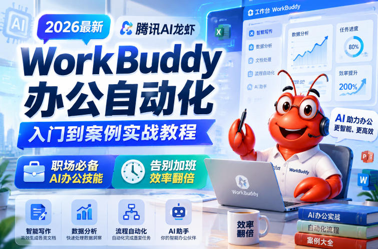 2026最新腾讯AI龙虾WorkBuddy办公自动化入门到案例实战教程，职场必备AI办公技能，告别加班，效率翻倍-baizmi