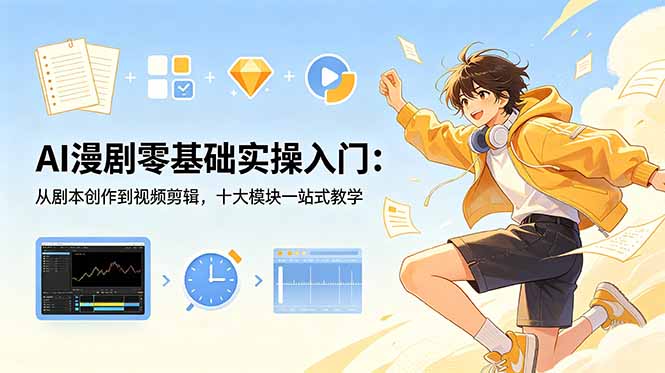 AI漫剧零基础实操入门：从剧本创作到视频剪辑，十大模块一站式教学-baizmi