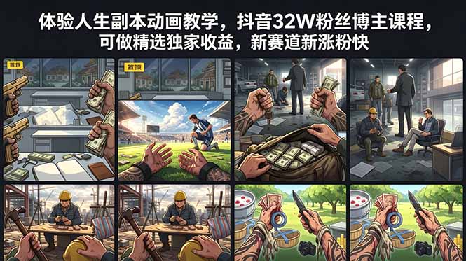 体验人生副本动画教学， 抖音32W粉丝博主课程，可做精选独家收益，新赛道新涨粉快-baizmi