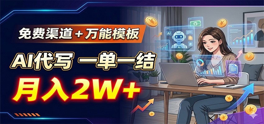 免费渠道+万能模板，AI代写一单一结，月入2W+-baizmi