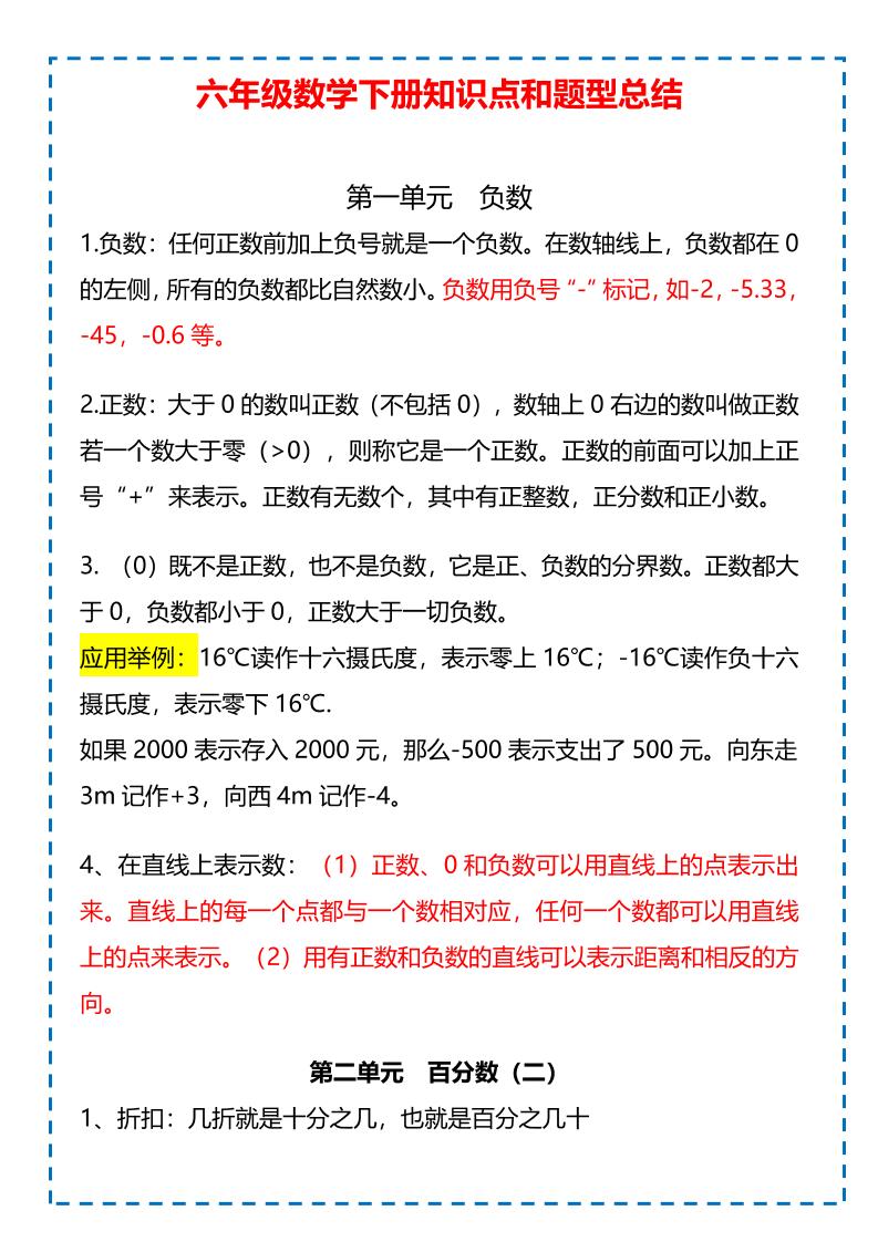 六年级下数学下册知识点题型总结-baizmi