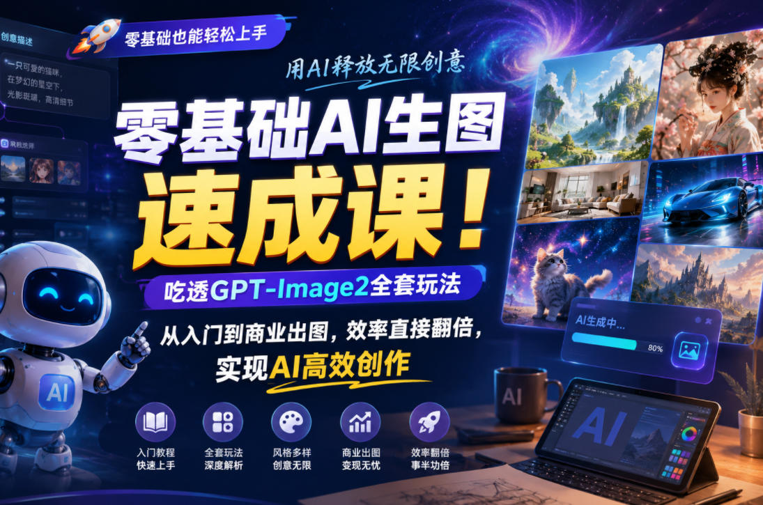 零基础AI生图速成课！吃透GPT-Image2全套玩法，从入门到商业出图，效率直接翻倍，实现AI高效创作-baizmi