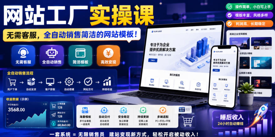 网站工厂实操课，无需客服，网站模板自动赚钱！【原创双语字幕】-baizmi