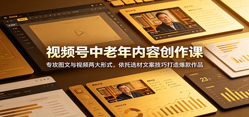 视频号中老年内容创作课：专攻图文与视频两大形式，依托选材文案技巧打造爆款作品-baizmi