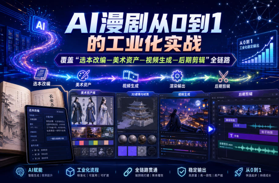 AI漫剧从0到1的工业化实战，覆盖“选本改编—美术资产—视频生成—后期剪辑”全链路(更新6月)-baizmi