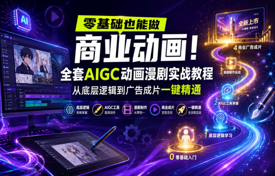 零基础也能做商业动画！全套AIGC动画漫剧实战教程，从底层逻辑到广告成片一键精通-baizmi