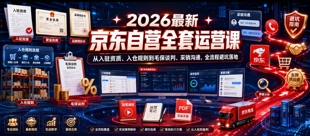 2026最新京东自营全套运营课，从入驻资质、入仓规则到毛保谈判、采销沟通，全流程避坑落地-baizmi