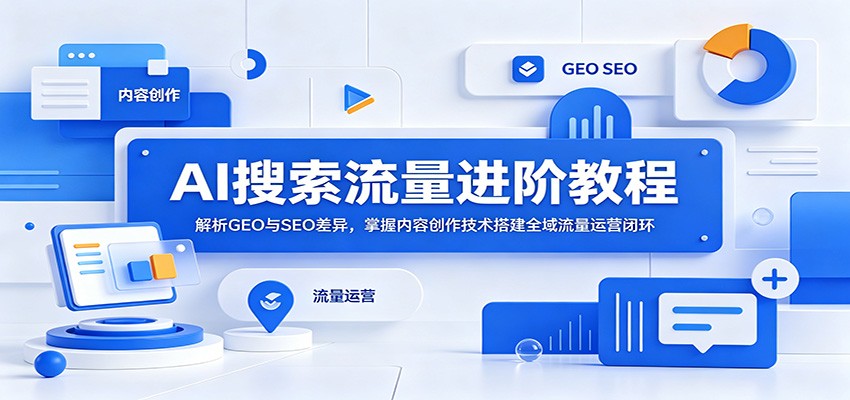 AI搜索流量进阶教程：解析GEO与SEO差异，掌握内容创作技术搭建全域流量运营闭环-baizmi